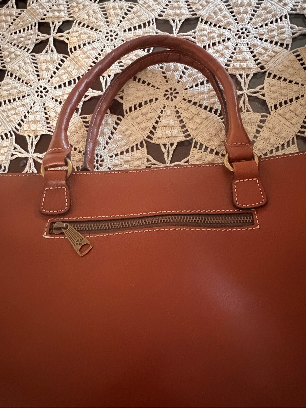 Patricia Nash Cognac Leather Shoulder Tote with Stud Trim - Picture 14 of 16